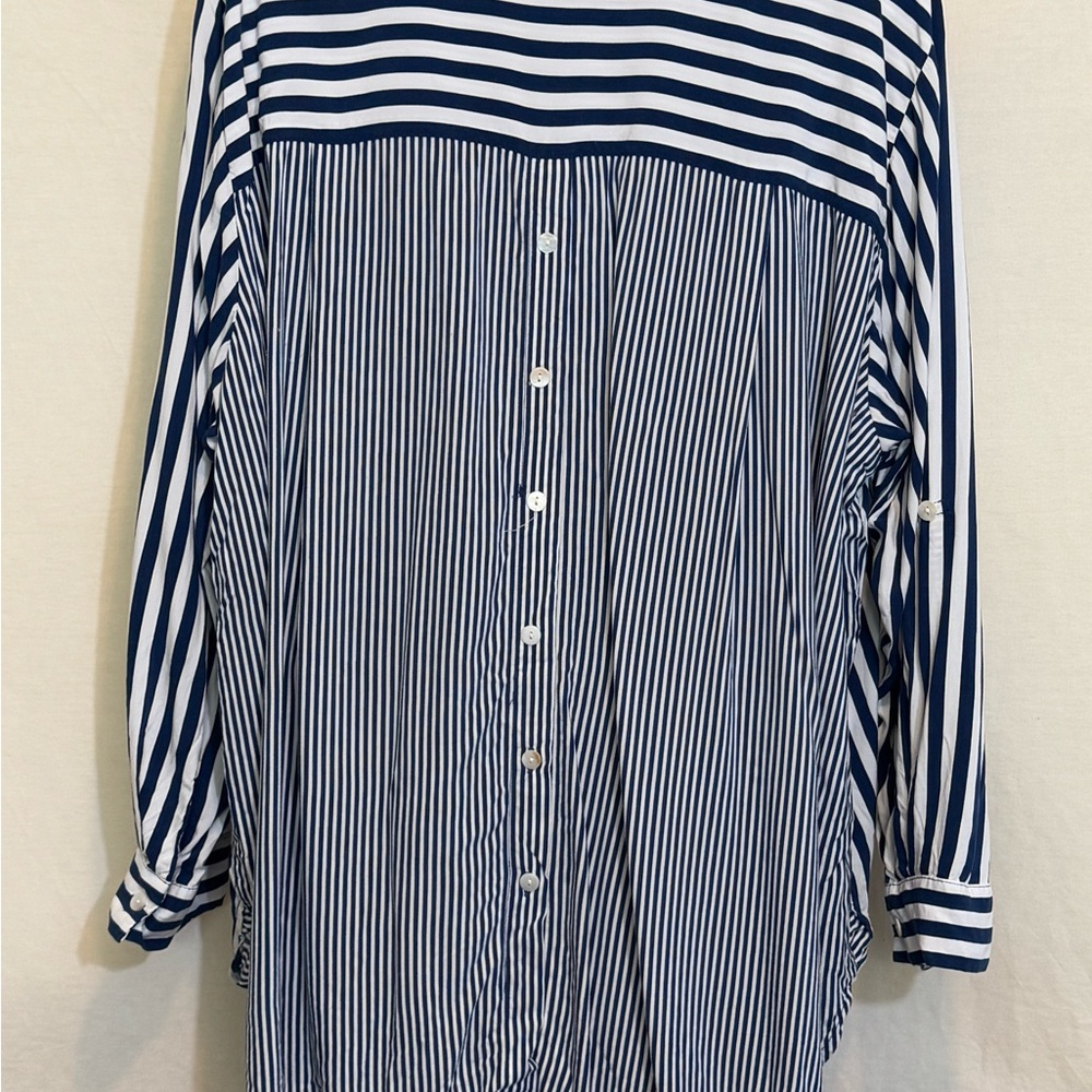 C-119 Jane &‎ Delancey PLUS SIZE 2X Blue & White Stripe Long Sleeve Blouse - Picture 8 of 15